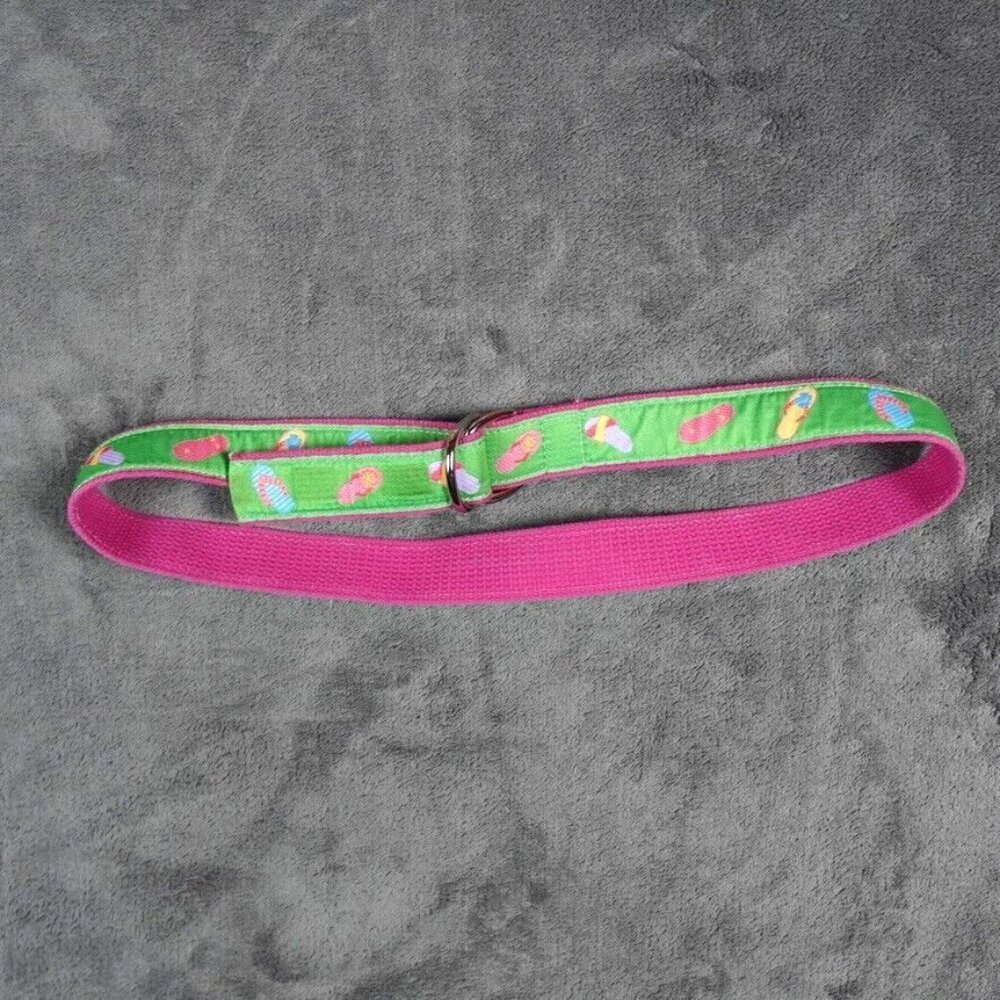 Preston Belt‎ Womens Small Pink Green Flip Flops Sandals Tropical D Ring Canvas